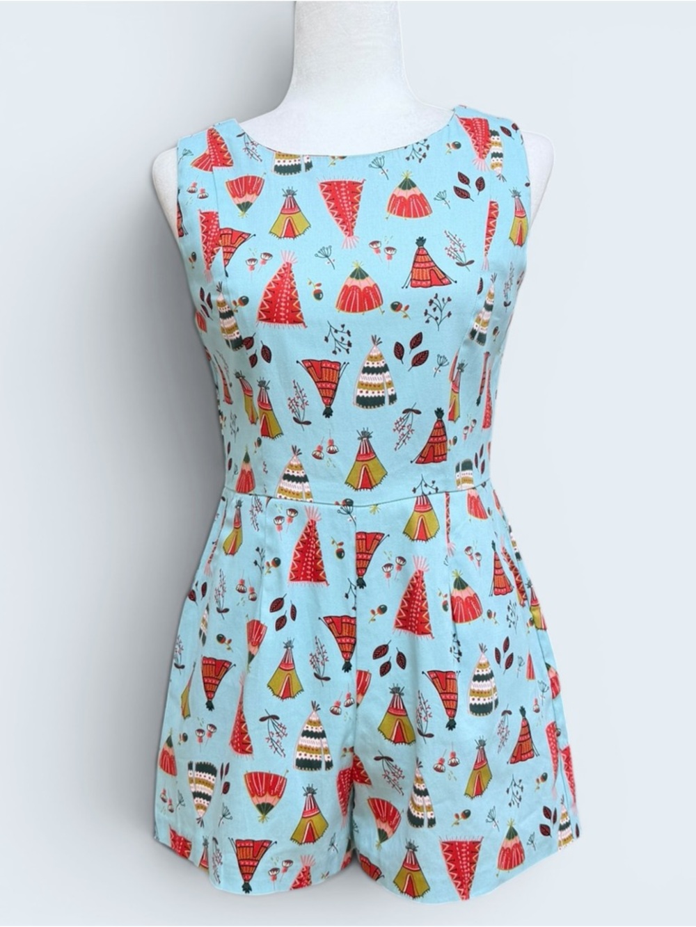 Unique Vintage Eva Rose Tipi Print Romper, Size S, MSRP $98